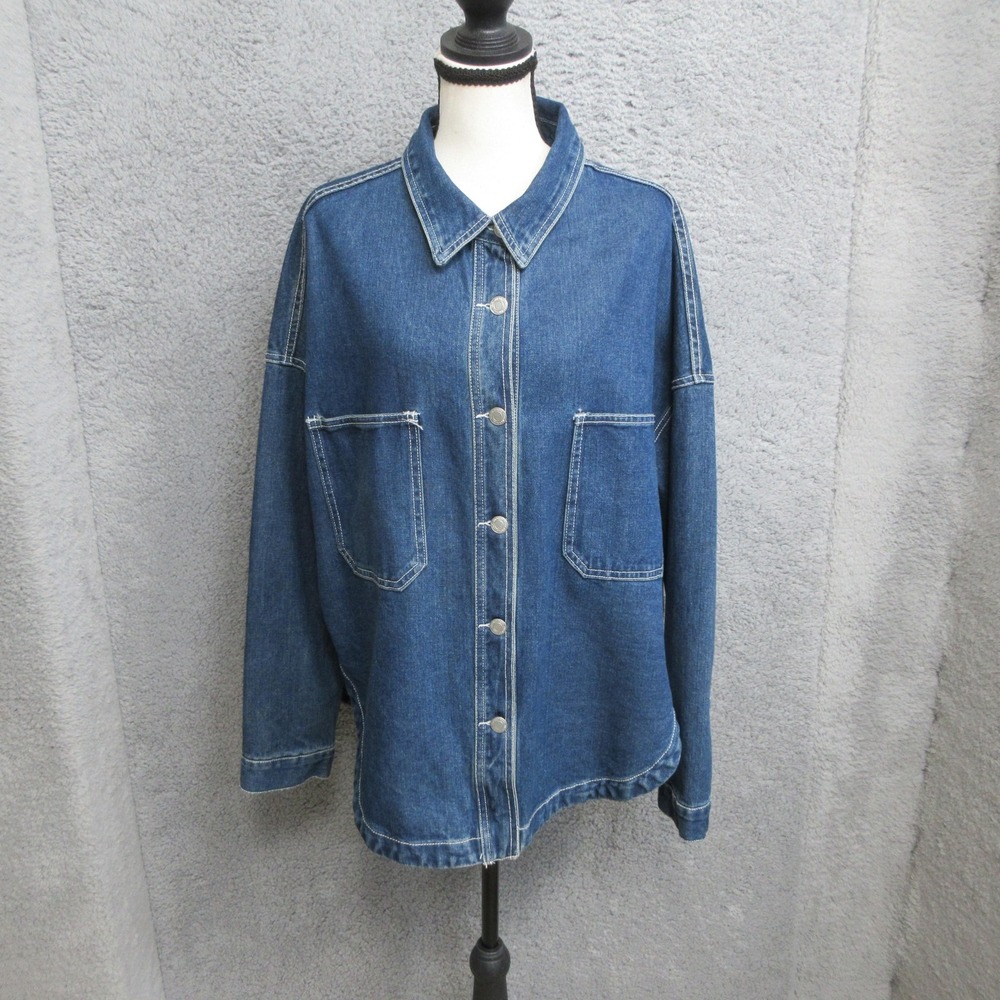 Denim Obsessed Project Rebel Oversized Chore Jacket Women L Blue Shacket Work